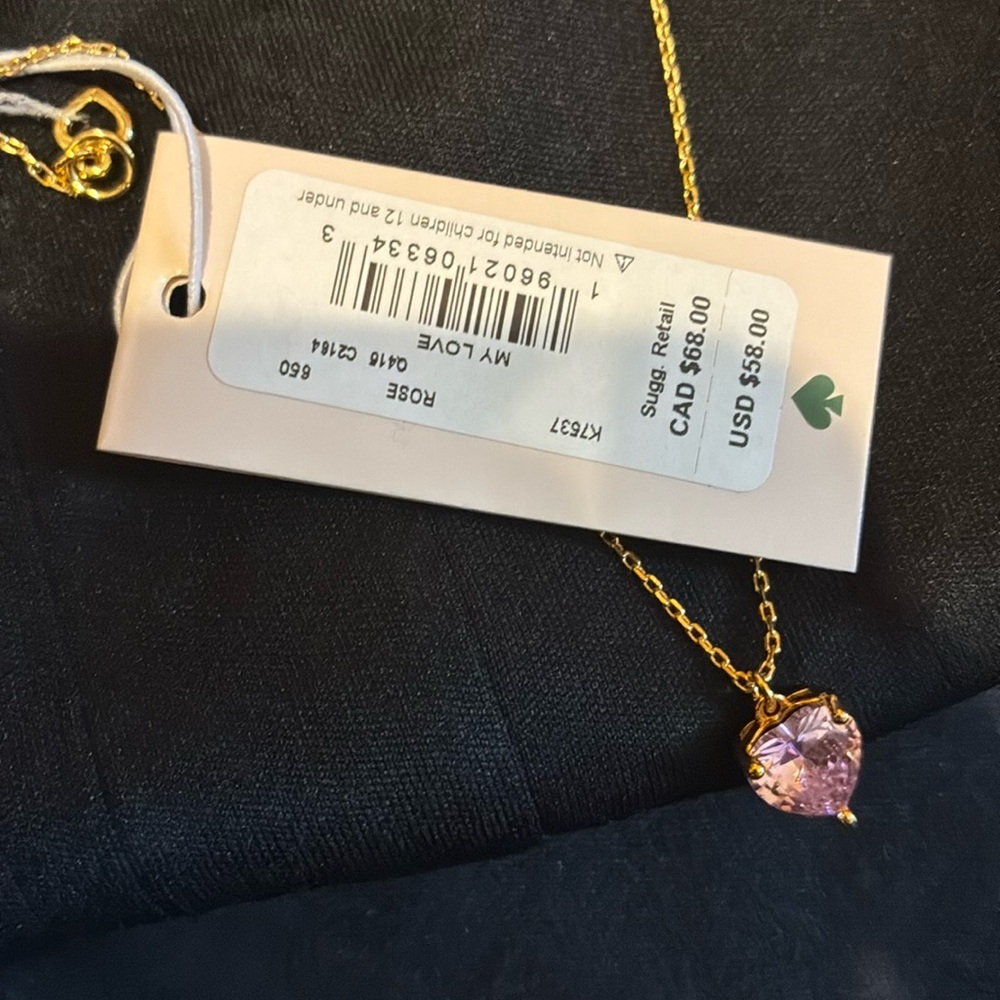 💗Kate Spade Gold Pink Heart Necklace New chic minimalist feminine gift